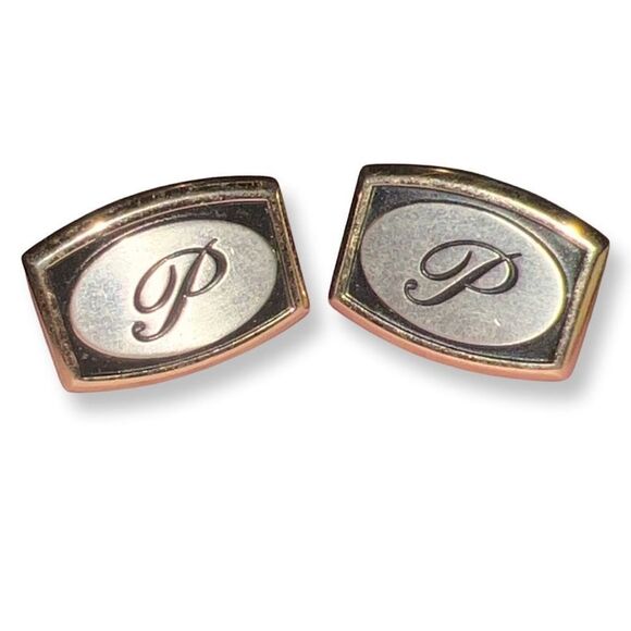 Initial Cufflinks vintage Monogram P Cuff Links HICKOK USA Mid Century Men - Picture 1 of 4